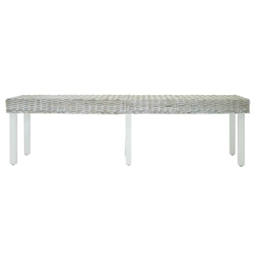 vidaXL Πάγκος Λευκός 160x35x45cm από Φυσικό Ρατάν Kubu & Μασίφ Ξύλο Μαόνι 1 τεμ.