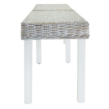 vidaXL Πάγκος Λευκός 160x35x45cm από Φυσικό Ρατάν Kubu & Μασίφ Ξύλο Μαόνι 1 τεμ.