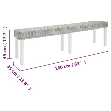 vidaXL Πάγκος Λευκός 160x35x45cm από Φυσικό Ρατάν Kubu & Μασίφ Ξύλο Μαόνι 1 τεμ.