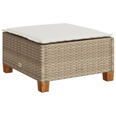 vidaXL Σκαμπό Κήπου με Μαξιλάρι Μπεζ 63,5x56x32cm από Συνθετικό Ρατάν 1 τεμ.
