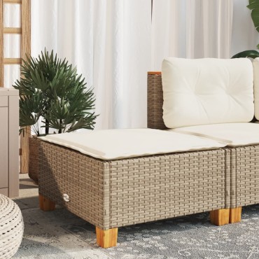 vidaXL Σκαμπό Κήπου με Μαξιλάρι Μπεζ 63,5x56x32cm από Συνθετικό Ρατάν 1 τεμ.