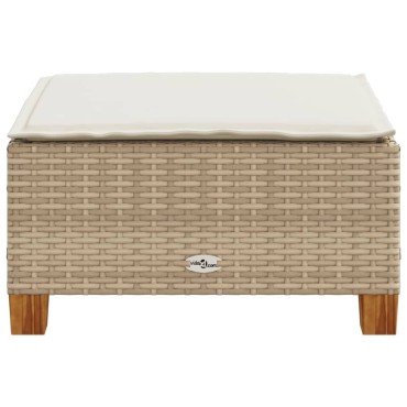 vidaXL Σκαμπό Κήπου με Μαξιλάρι Μπεζ 63,5x56x32cm από Συνθετικό Ρατάν 1 τεμ.