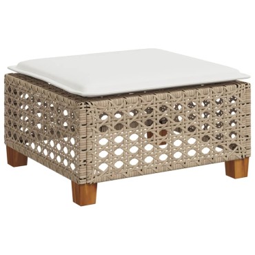 vidaXL Σκαμπό Κήπου με Μαξιλάρι Μπεζ 63,5x56x32cm από Συνθετικό Ρατάν 1 τεμ.