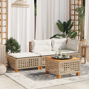 vidaXL Σκαμπό Κήπου με Μαξιλάρι Μπεζ 63,5x56x32cm από Συνθετικό Ρατάν 1 τεμ.