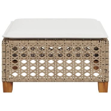 vidaXL Σκαμπό Κήπου με Μαξιλάρι Μπεζ 63,5x56x32cm από Συνθετικό Ρατάν 1 τεμ.