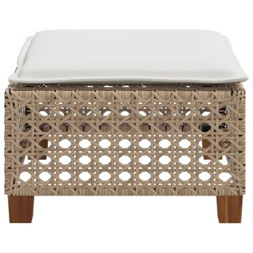 vidaXL Σκαμπό Κήπου με Μαξιλάρι Μπεζ 63,5x56x32cm από Συνθετικό Ρατάν 1 τεμ.