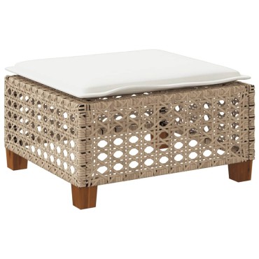 vidaXL Σκαμπό Κήπου με Μαξιλάρι Μπεζ 63,5x56x32cm από Συνθετικό Ρατάν 1 τεμ.