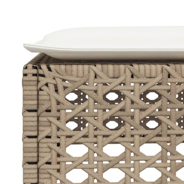 vidaXL Σκαμπό Κήπου με Μαξιλάρι Μπεζ 63,5x56x32cm από Συνθετικό Ρατάν 1 τεμ.