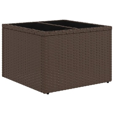 vidaXL Τραπέζι Κήπου με Γυάλινη Επιφάνεια Καφέ 55x55x37cm από Συνθετικό Ρατάν 1 τεμ.