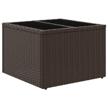 vidaXL Τραπέζι Κήπου με Γυάλινη Επιφάνεια Καφέ 55x55x37cm από Συνθετικό Ρατάν 1 τεμ.