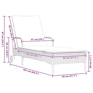vidaXL Ξαπλώστρα με Ρόδες και Μαξιλάρι από Μαύρο Συνθετικό Ρατάν 55x200x3cm 1 τεμ.