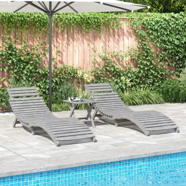 vidaXL Ξαπλώστρες 2 τεμ. Γκρι 184x55x64cm από Μασίφ Ξύλο Ακακίας