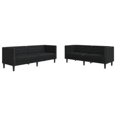 vidaXL Σετ Καναπέδων Chesterfield 2 τεμ. από Μαύρο Συνθετικό Δέρμα 174x74.5x70.5cm  Διθέσιος