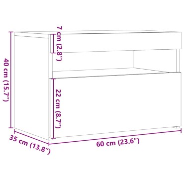 vidaXL Κομοδίνο με Φωτάκια LED από Παλιό Ξύλο 60x35x40cm από Τεχνητό Ξύλο 1 τεμ.