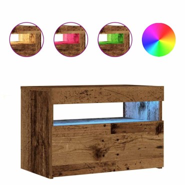 vidaXL Κομοδίνο με Φωτάκια LED από Παλιό Ξύλο 60x35x40cm από Τεχνητό Ξύλο 1 τεμ.
