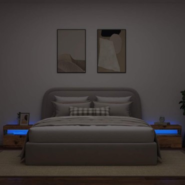 vidaXL Κομοδίνο με Φωτάκια LED από Παλιό Ξύλο 60x35x40cm από Τεχνητό Ξύλο 1 τεμ.