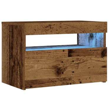 vidaXL Κομοδίνο με Φωτάκια LED από Παλιό Ξύλο 60x35x40cm από Τεχνητό Ξύλο 1 τεμ.