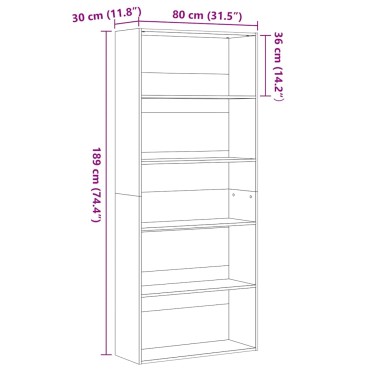vidaXL Βιβλιοθήκη Μαύρη Δρυς 80x30x189cm από Τεχνητό Ξύλο 1 τεμ.