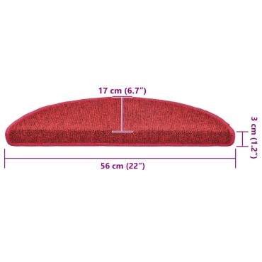 vidaXL Πατάκια Σκαλιών 20 τεμ. Κόκκινα Ημίκυκλα 56x17x3 εκ.