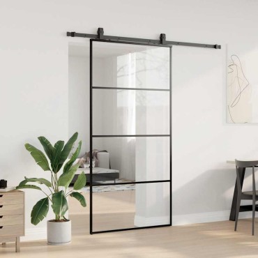 vidaXL Συρόμενη Πόρτα με Σετ Μηχανισμών Μαύρο 102,5 x 205 εκ. από Γυαλί ESG