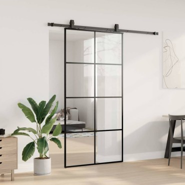 vidaXL Συρόμενη Πόρτα με Σετ Μηχανισμών Μαύρο 102,5 x 205 εκ. από Γυαλί ESG