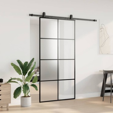 vidaXL Συρόμενη Πόρτα με Σετ Μηχανισμών Μαύρο 102,5 x 205 εκ. από Γυαλί ESG