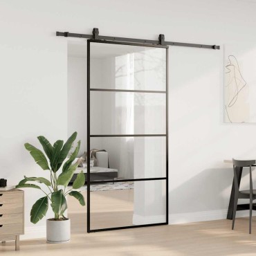 vidaXL Συρόμενη Πόρτα με Σετ Μηχανισμών Μαύρο 102,5 x 205 εκ. από Γυαλί ESG
