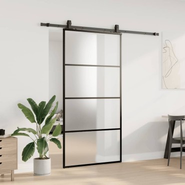 vidaXL Συρόμενη Πόρτα με Σετ Μηχανισμών Μαύρο 102,5 x 205 εκ. από Γυαλί ESG