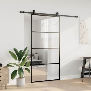 vidaXL Συρόμενη Πόρτα με Σετ Μηχανισμών Μαύρο 102,5 x 205 εκ. από Γυαλί ESG