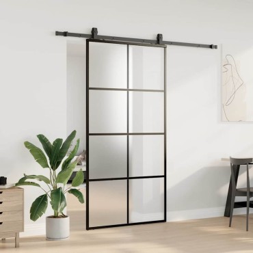vidaXL Συρόμενη Πόρτα με Σετ Μηχανισμών Μαύρο 102,5 x 205 εκ. από Γυαλί ESG