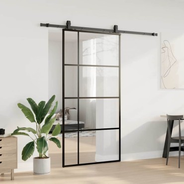 vidaXL Συρόμενη Πόρτα με Σετ Μηχανισμών Μαύρο 102,5 x 205 εκ. από Γυαλί ESG