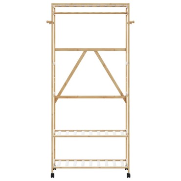 vidaXL Ράφι Ρούχων με Ράφια και Ρόδες 90x40x179,5 εκ. από Μπαμπού