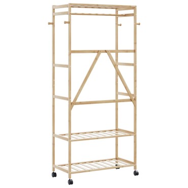 vidaXL Ράφι Ρούχων με Ράφια και Ρόδες 90x40x179,5 εκ. από Μπαμπού