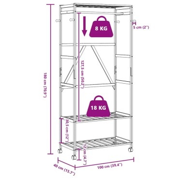 vidaXL Ράφι Ρούχων με Ράφια και Ρόδες 90x40x179,5 εκ. από Μπαμπού