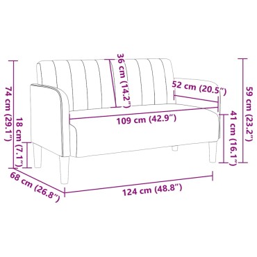 vidaXL Καναπές Διθέσιος Μαύρος Βελούδινος 124x68x74cm 1 τεμ.