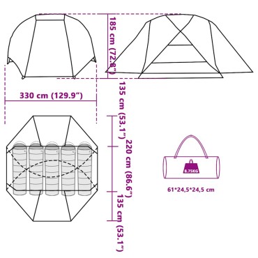vidaXL Σκηνή Ψαρέματος 5 Ατόμων, Λαδί, Αδιάβροχη
