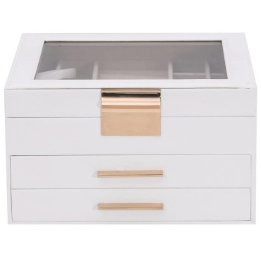 vidaXL Κουτί Κοσμημάτων 3 Επιπέδων Λευκό 23x20,5x14 εκ.