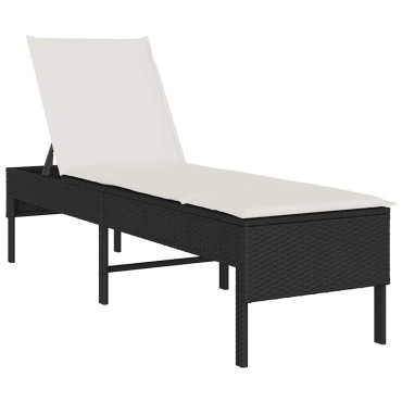 vidaXL Ξαπλώστρα με Μαξιλάρι Μαύρη 55x200x44cm από Συνθετικό Ρατάν 1 τεμ.