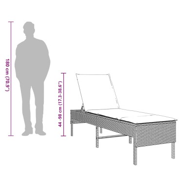 vidaXL Ξαπλώστρα με Μαξιλάρι Μαύρη 55x200x44cm από Συνθετικό Ρατάν 1 τεμ.