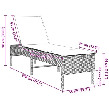 vidaXL Ξαπλώστρα με Μαξιλάρι Καφέ 55x200x44cm από Συνθετικό Ρατάν 1 τεμ.