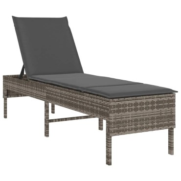 vidaXL Ξαπλώστρα με Μαξιλάρι Γκρι 55x200x44cm από Συνθετικό Ρατάν 1 τεμ.