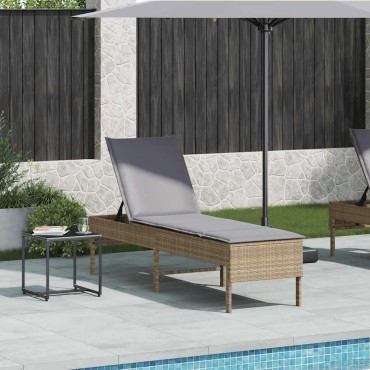 vidaXL Ξαπλώστρα με Μαξιλάρι Μπεζ 55x200x44cm από Συνθετικό Ρατάν 1 τεμ.