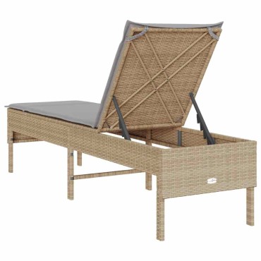 vidaXL Ξαπλώστρα με Μαξιλάρι Μπεζ 55x200x44cm από Συνθετικό Ρατάν 1 τεμ.