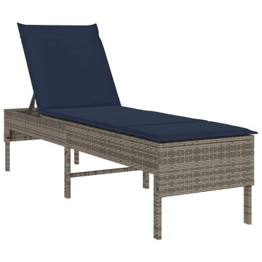 vidaXL Ξαπλώστρα με Μαξιλάρι Γκρι 55x200x44cm από Συνθετικό Ρατάν 1 τεμ.