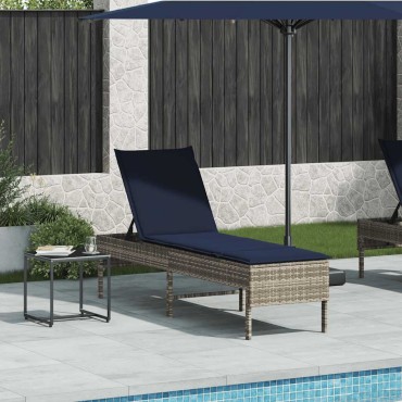 vidaXL Ξαπλώστρα με Μαξιλάρι Γκρι 55x200x44cm από Συνθετικό Ρατάν 1 τεμ.