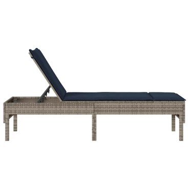 vidaXL Ξαπλώστρα με Μαξιλάρι Γκρι 55x200x44cm από Συνθετικό Ρατάν 1 τεμ.