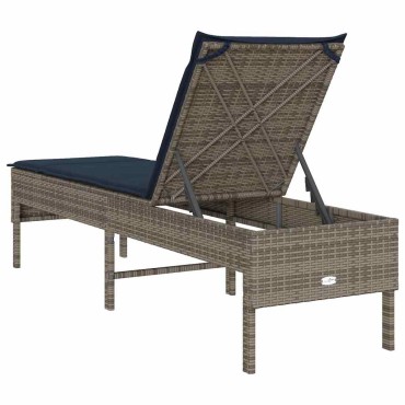 vidaXL Ξαπλώστρα με Μαξιλάρι Γκρι 55x200x44cm από Συνθετικό Ρατάν 1 τεμ.