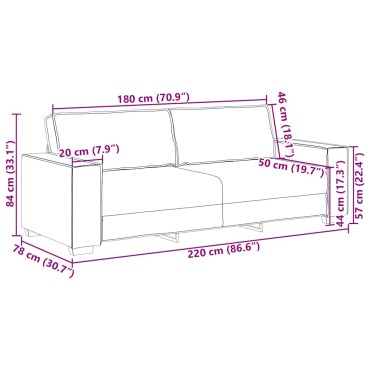 vidaXL Τριθέσιος Καναπές Μαύρος Βελούδινος 220x78x84cm