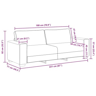 vidaXL Τριθέσιος Καναπές Σκούρο Γκρι 220x77x82cm Ύφασμα