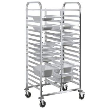 vidaXL Τρόλεϊ Δίσκου με 32 Δοχεία GN 75x55x162,5cm από Ανοξείδωτο Ατσάλι 1 τεμ.